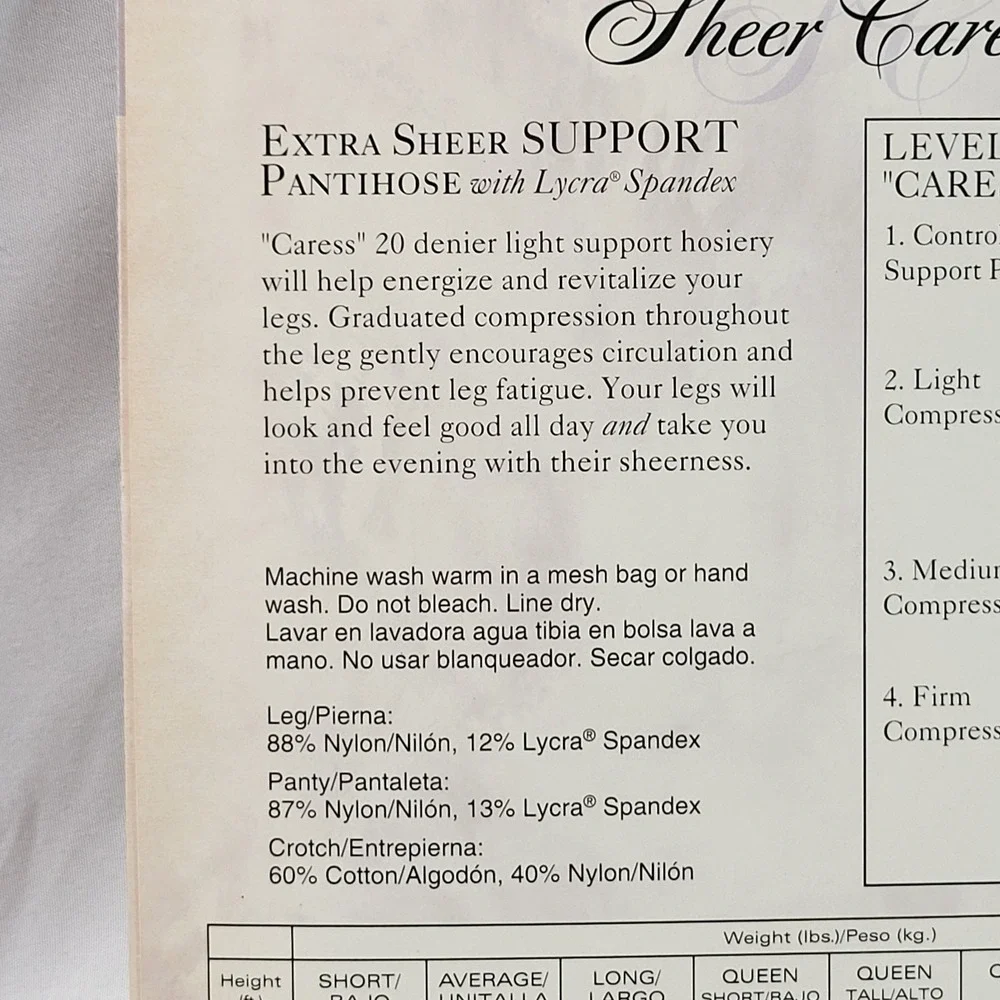 JCPenny Sheer Caress Extra Sheer Support Pantyhose Queen Short Beige Sandalfoot